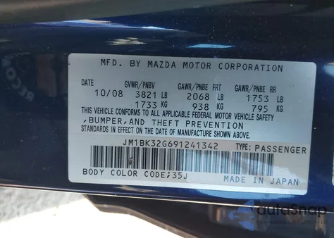 2009 Mazda Mazda3 I from USA, damaged, VIN JM1BK32G691241342